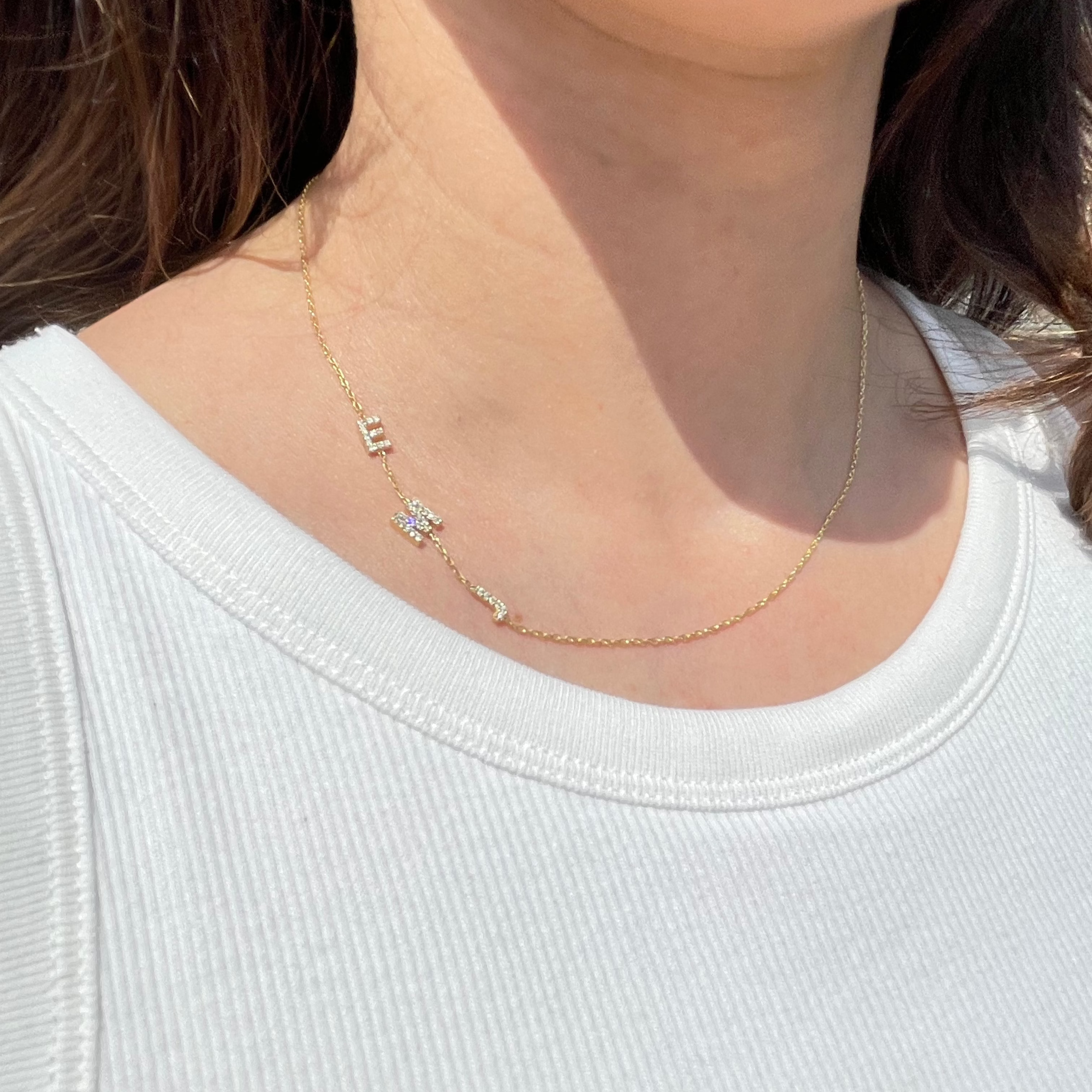 Initiaal ketting met 3 initiaal / letters met steentjes – Gepersonaliseerd, 925 Sterling Zilver