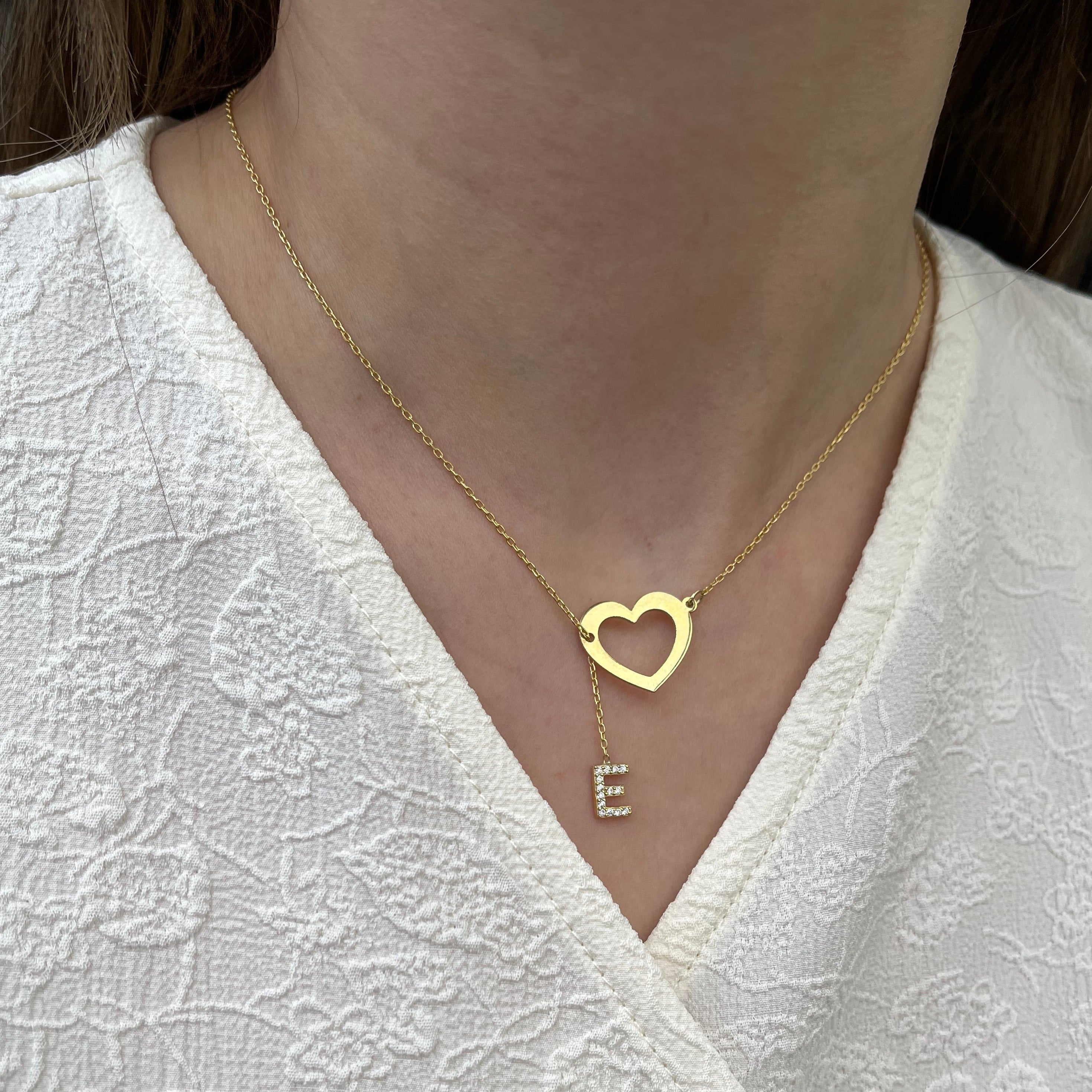 Ketting met hartje initiaal / letter – Gepersonaliseerd, Verguld Zilver