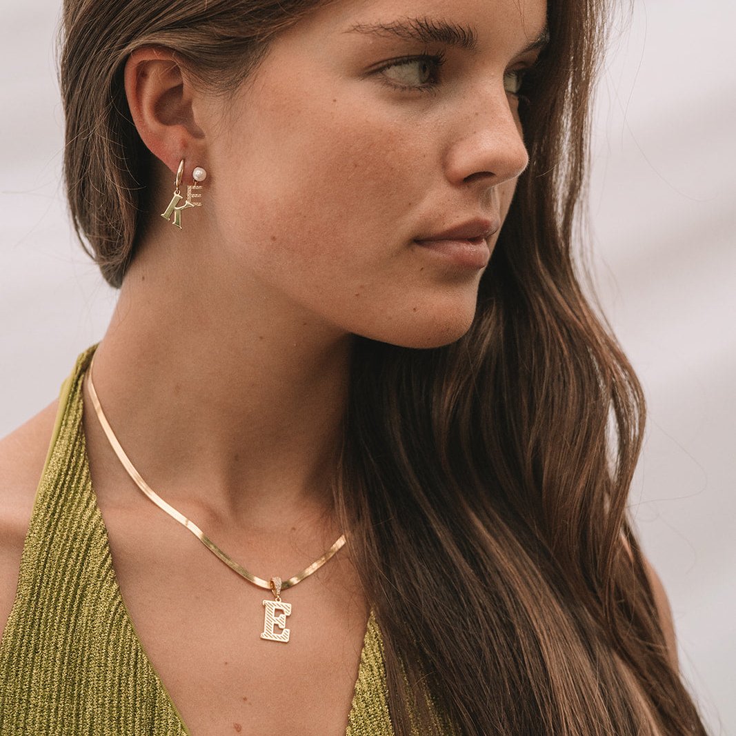 Ketting met initiaal / letter van snake chain – Gepersonaliseerd, Stering Zilver