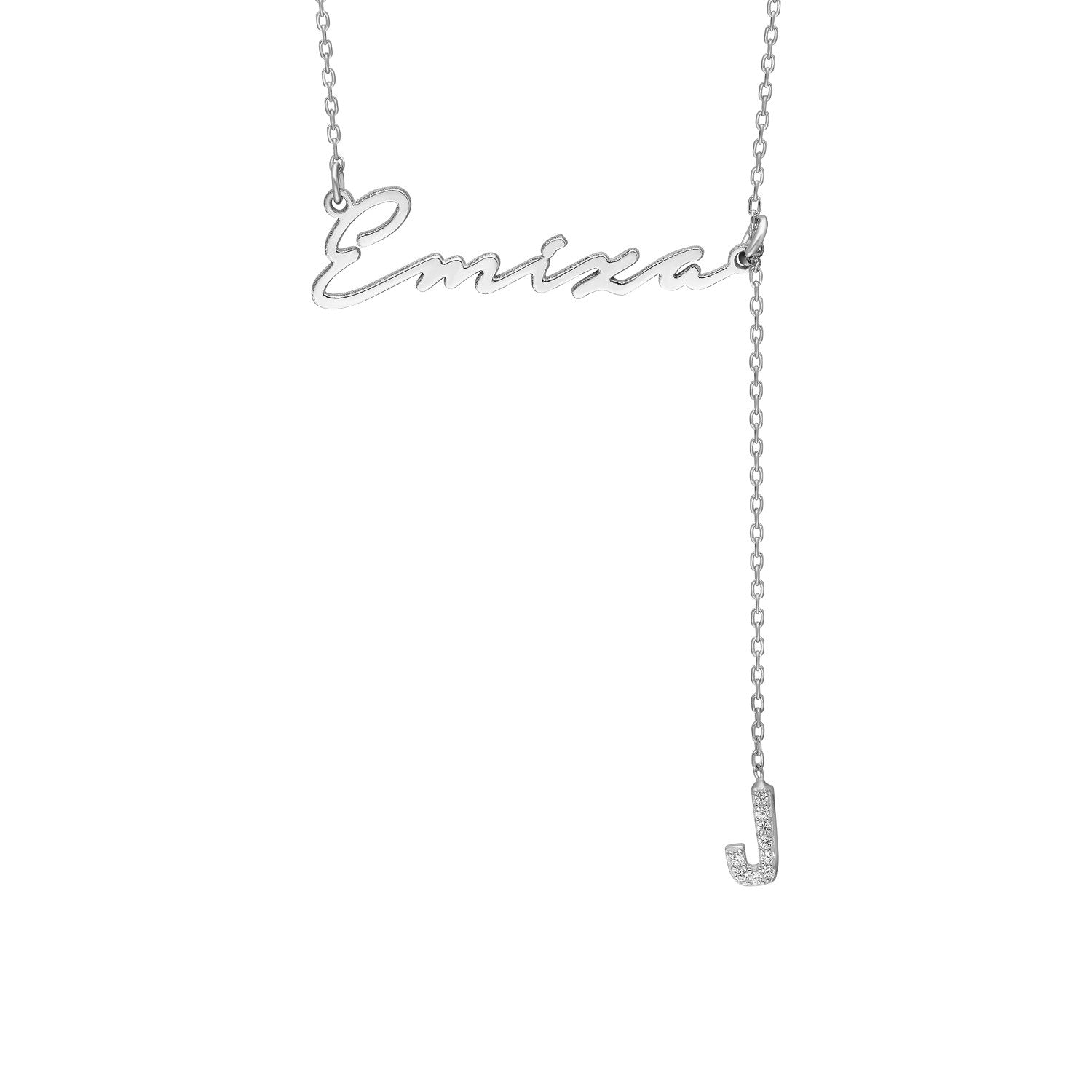 Naamketting handschrift horizontaal met initiaal / letter - Gepersonaliseerd, Sterling Zilver