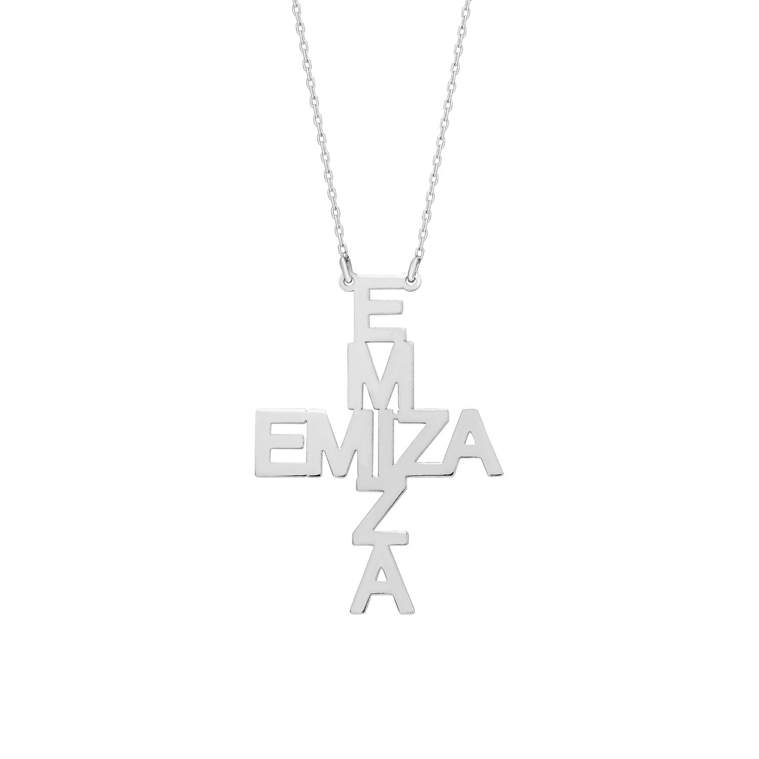 Naamketting met kruispatroon – Gepersonaliseerd, Sterling Zilver - Emiza Jewellery