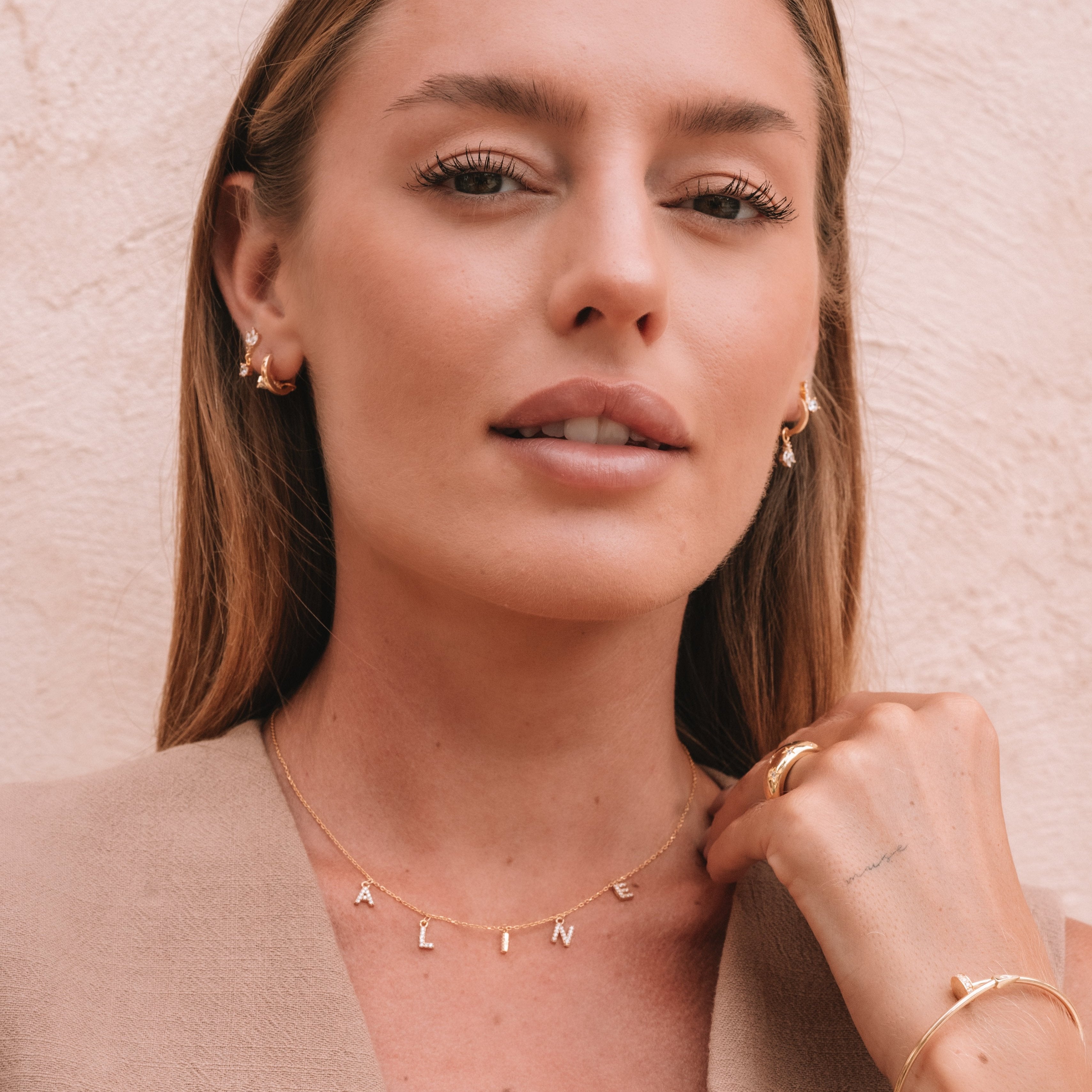 Naamketting met losse letters en zirkonia stenen – Gepersonaliseerd, Sterling Zilver - Emiza Jewellery