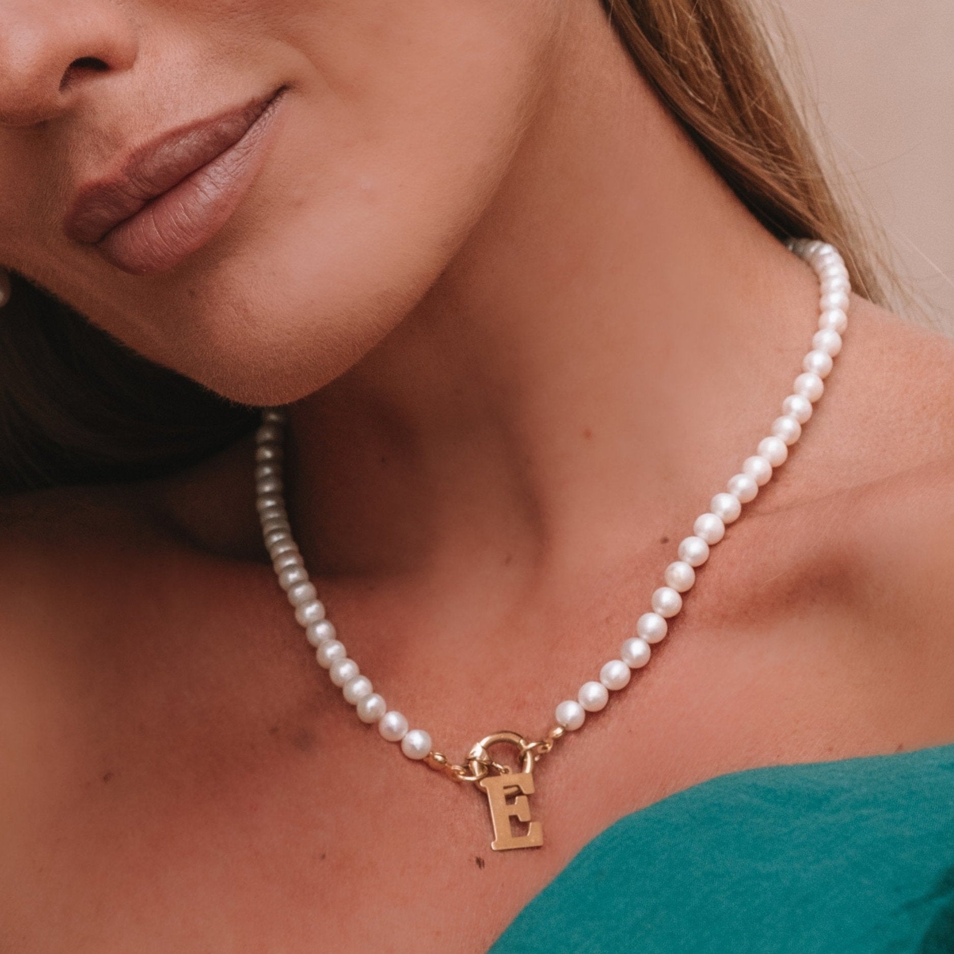 Parel ketting met initiaal / letter - Gepersonaliseerd, Sterling Zilver