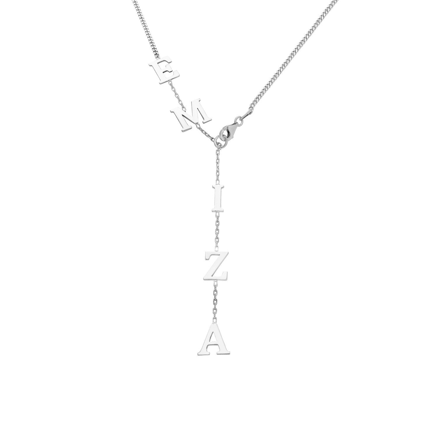 Y-vorm naamketting met drukletters – Gepersonaliseerd, Sterling Zilver - Emiza Jewellery