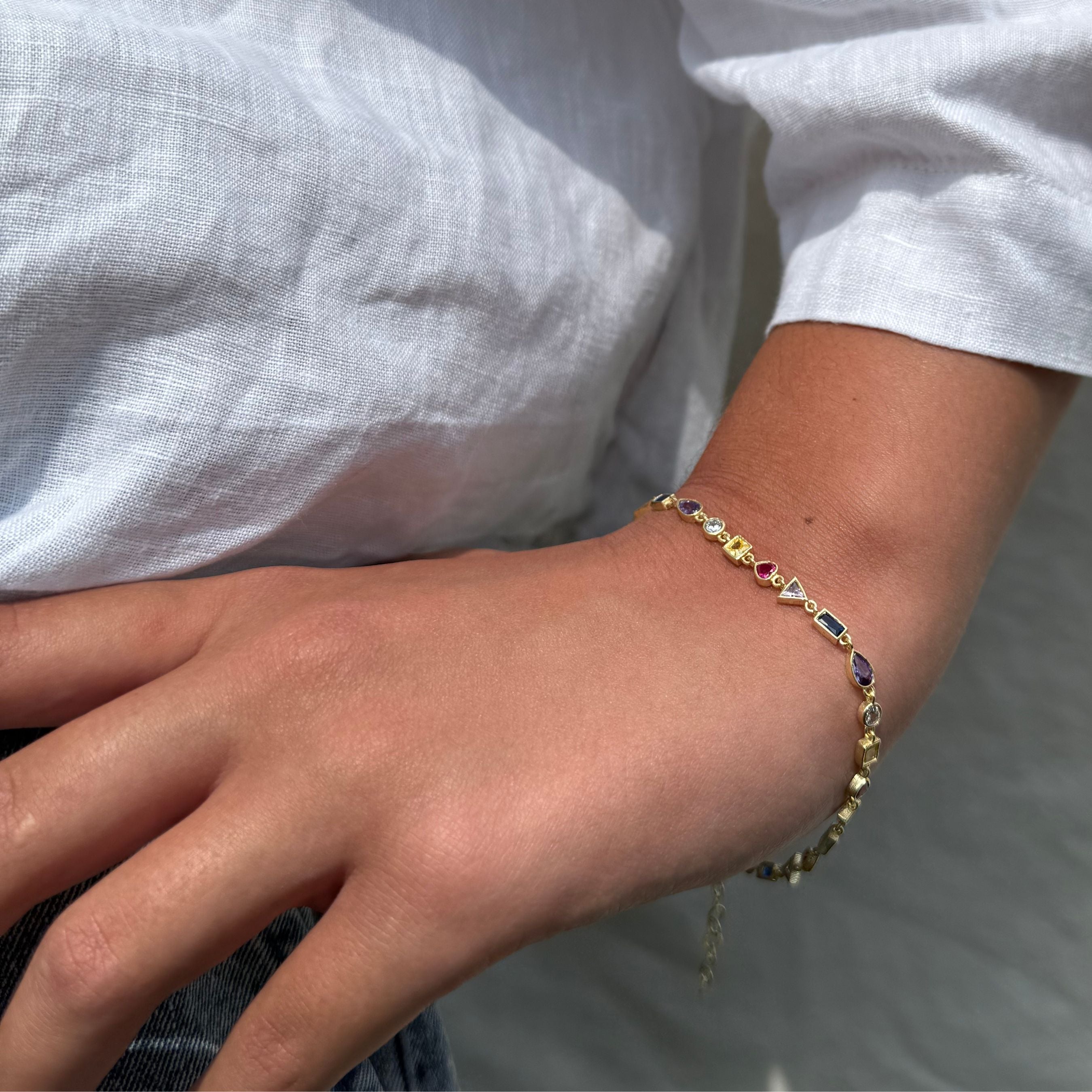 Armband van goud met multicolor zirconia’s, 925 sterling zilver