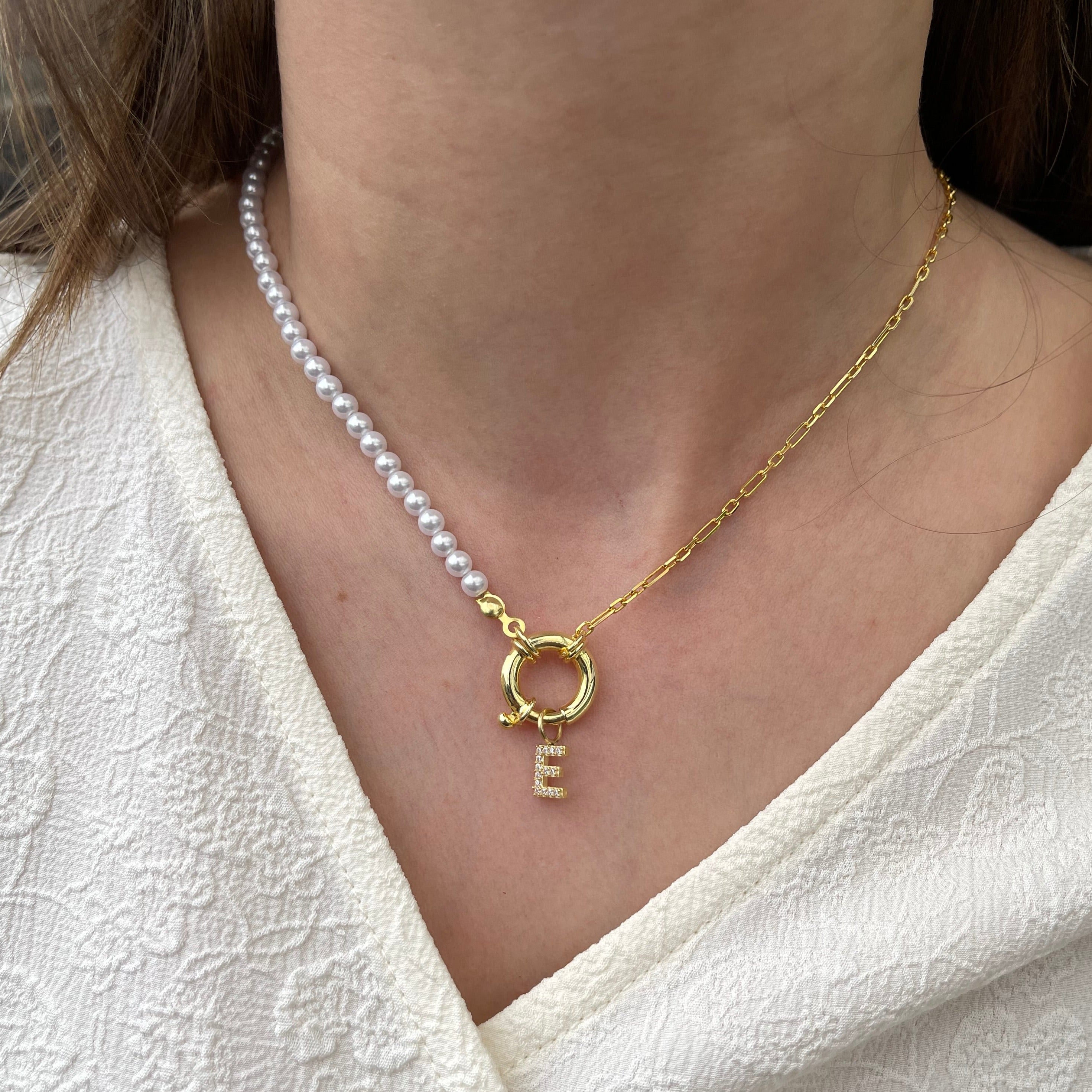 Combi Parel Ketting met Initiaal – Gepersonaliseerd, Verguld Zilver
