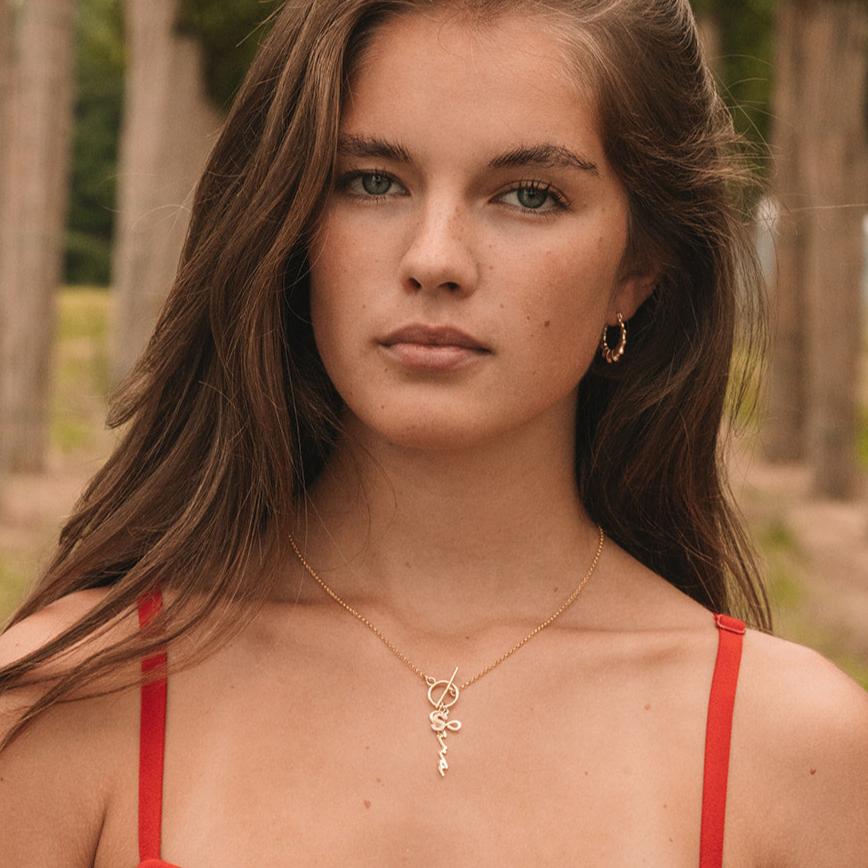 Design naamketting met initiaal / letter hanger – Gepersonaliseerd, Sterling Zilver