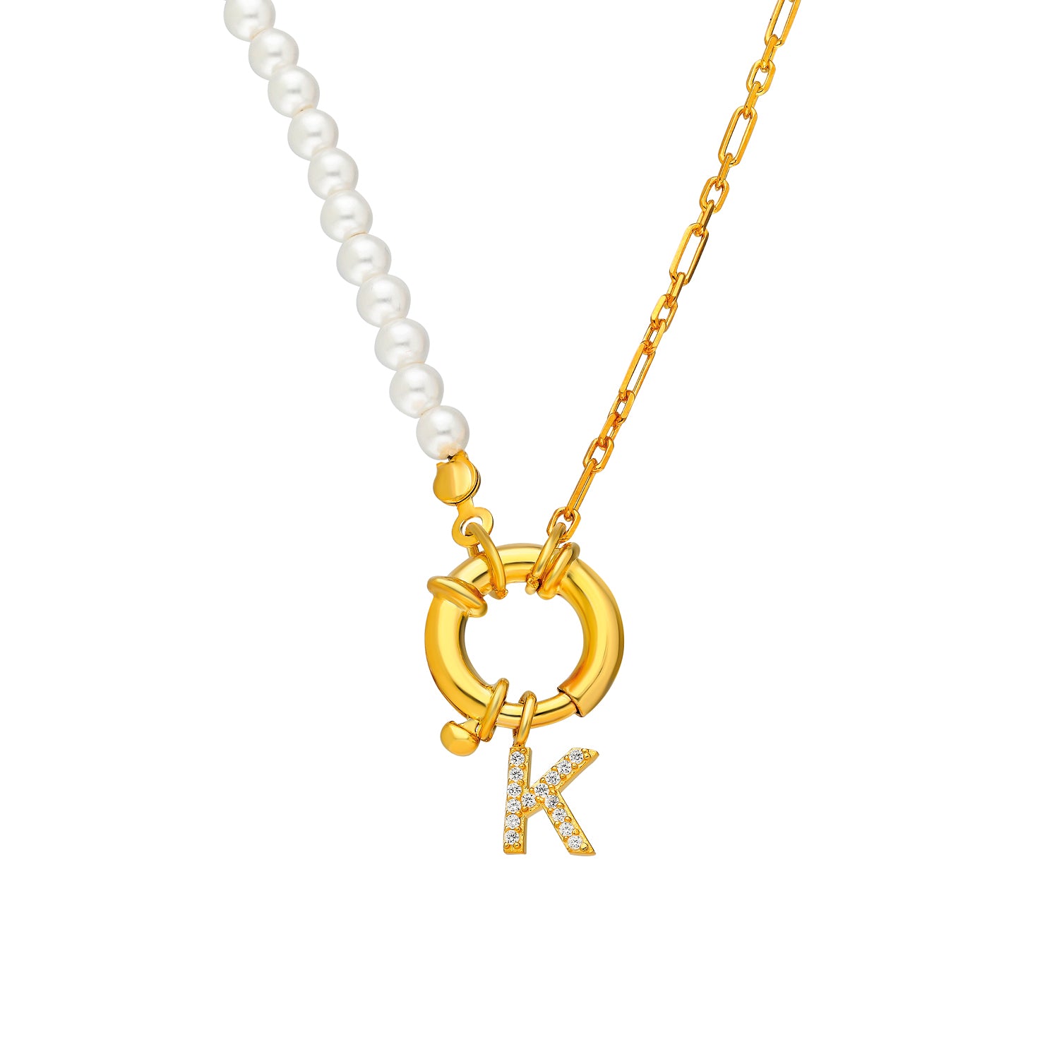 Combi Parel Ketting met Initiaal – Gepersonaliseerd, Verguld Zilver