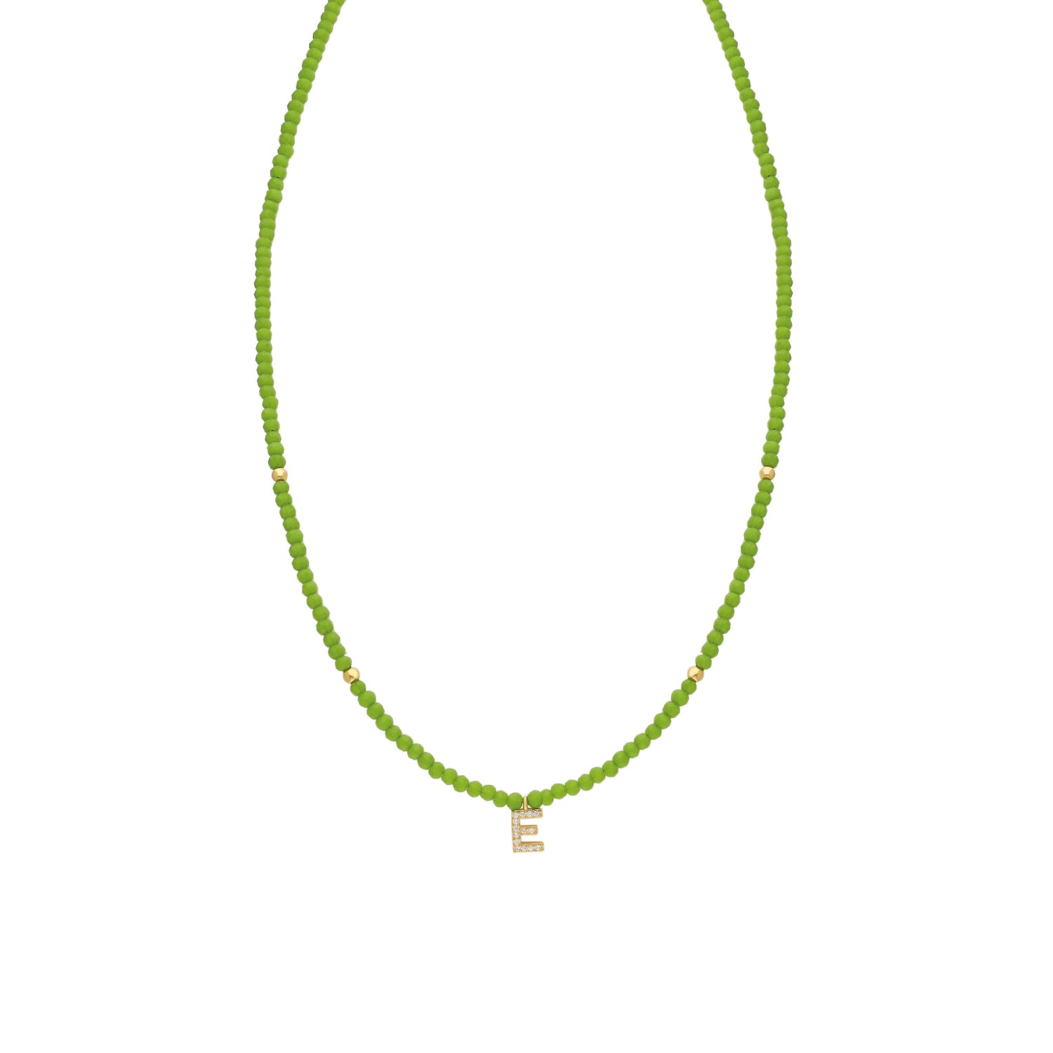 Design olijfgroen Ketting met initiaal / letter – Gepersonaliseerd, Verguld Zilver