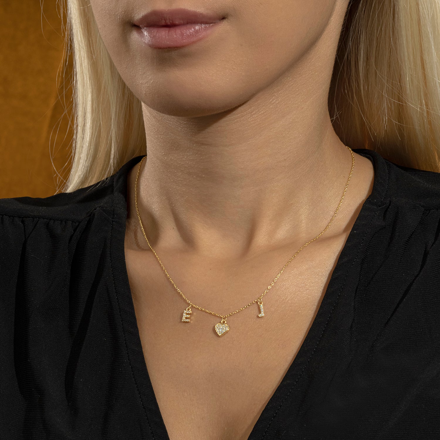 Ketting met initiaal / letter steentjes – Gepersonaliseerd, Verguld Zilver