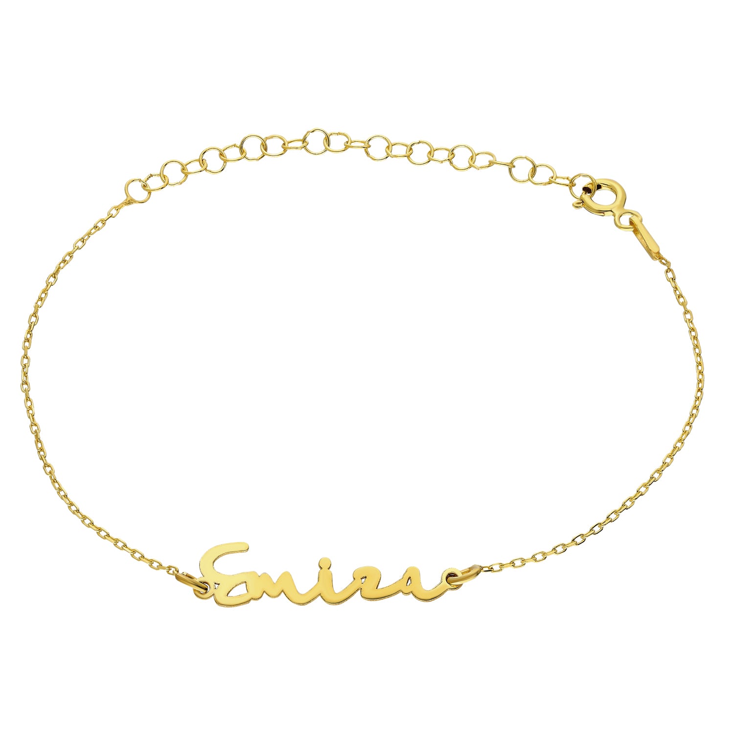 Gepersonaliseerde naam armband in handschriftstijl , gemaakt van 925 sterling zilver of 18k goud verguld.