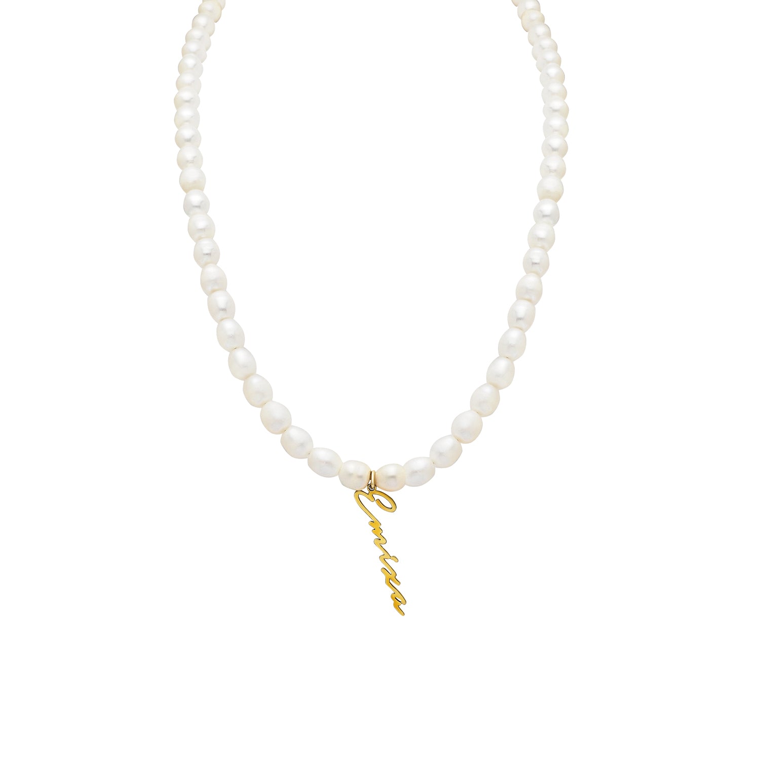 Naamketting handschrift met parels verticaal - emiza jewellery