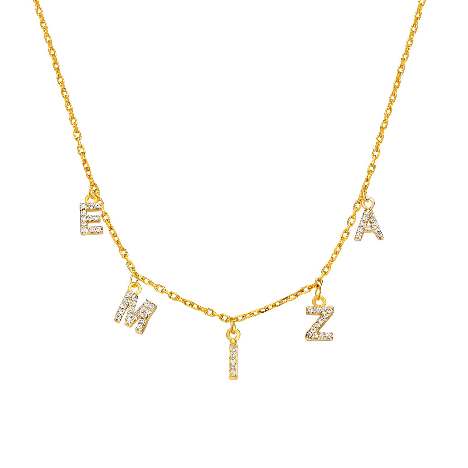Naamketting met losse letters en zirkonia stenen – Gepersonaliseerd, Sterling Zilver - Emiza Jewellery