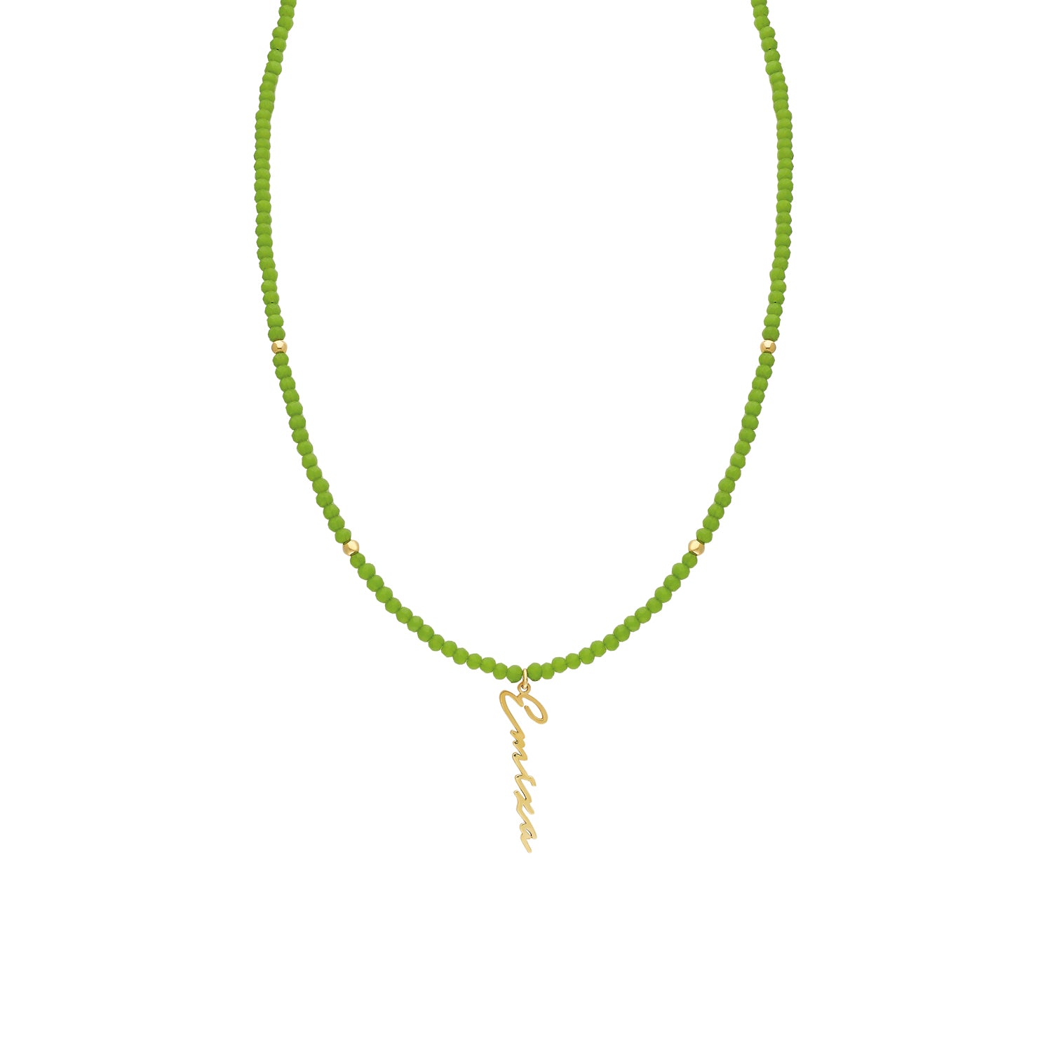 Naamketting handschrift verticaal olijfgroen - emiza jewellery