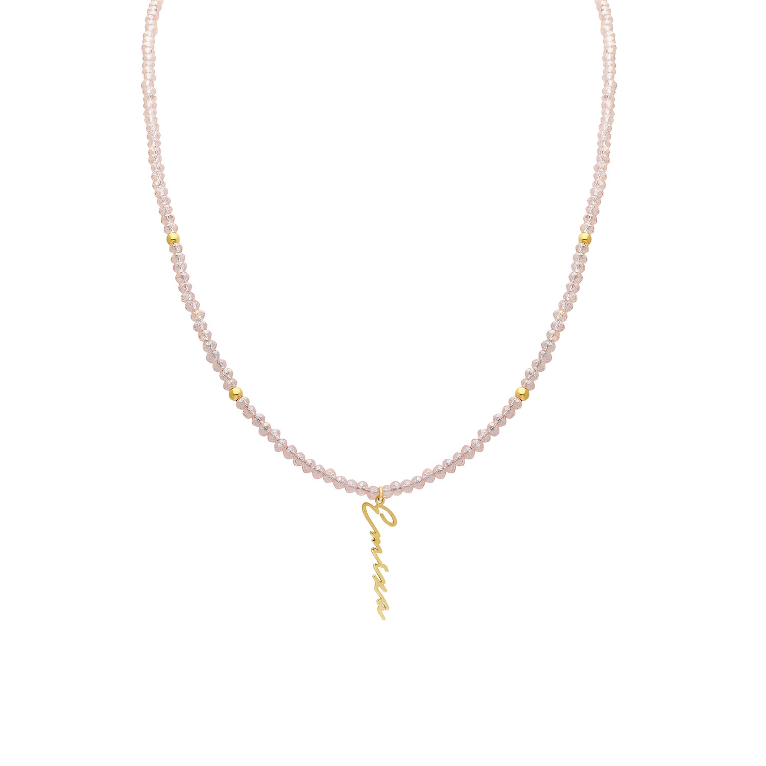 Naamketting handschrift verticaal roze - emiza jewellery