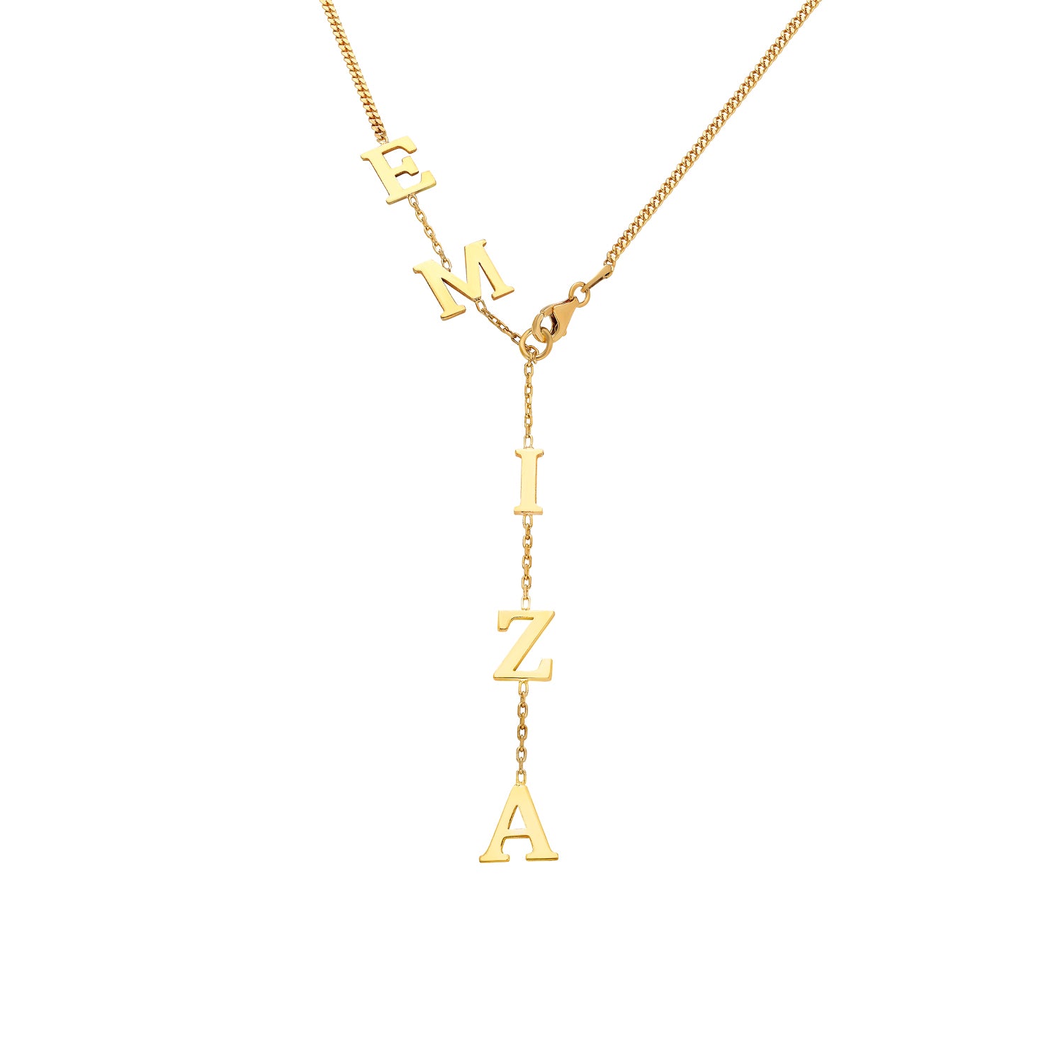 Y-vorm naamketting met drukletters – Gepersonaliseerd, Sterling Zilver - Emiza Jewellery