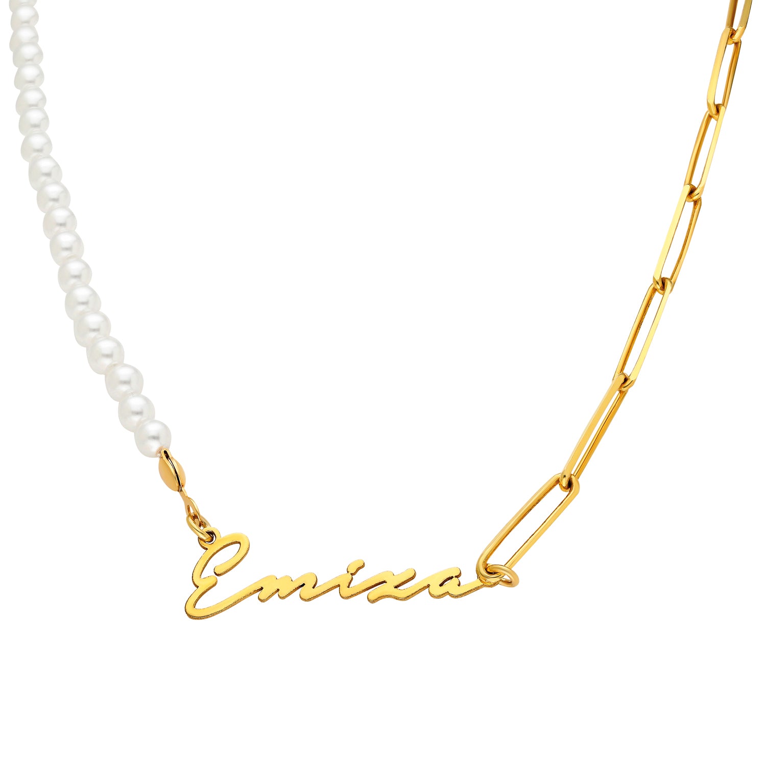 Naamketting handschrift met parels - emiza jewellery