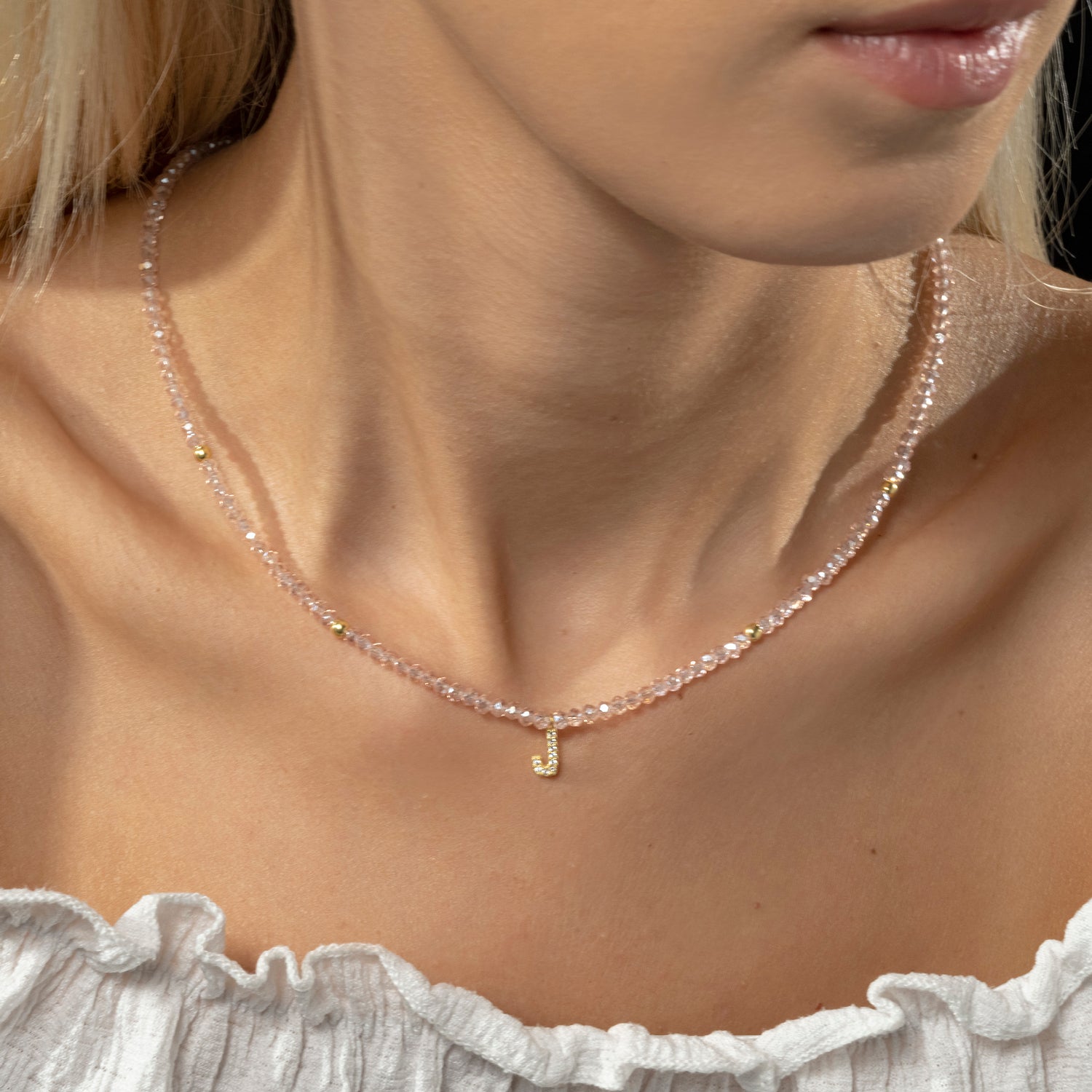 Design roze Ketting met initiaal / letter – Gepersonaliseerd, Verguld Zilver
