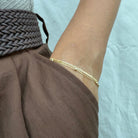 Goudkleurige dubbele schakelarmband met kleine kraaltjes, 925 sterling zilver

