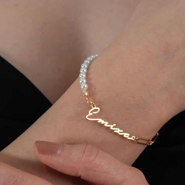 Combi naam armband met parels - emiza jewellery