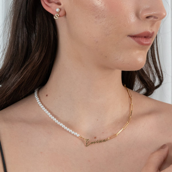 Naamketting handschrift met parels - emiza jewellery