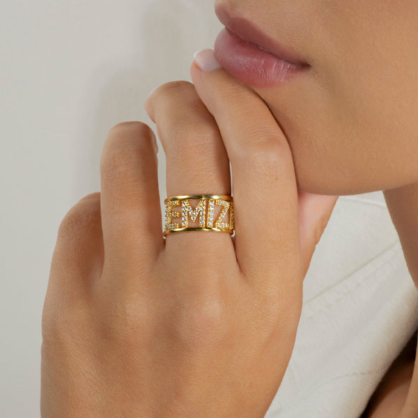 Naam ring met steentjes - emiza jewellery