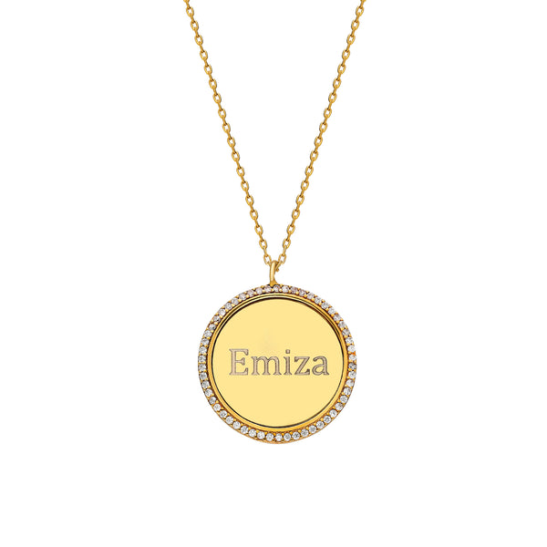 Rond ketting met steentjes graveerwerk - emiza jewellery