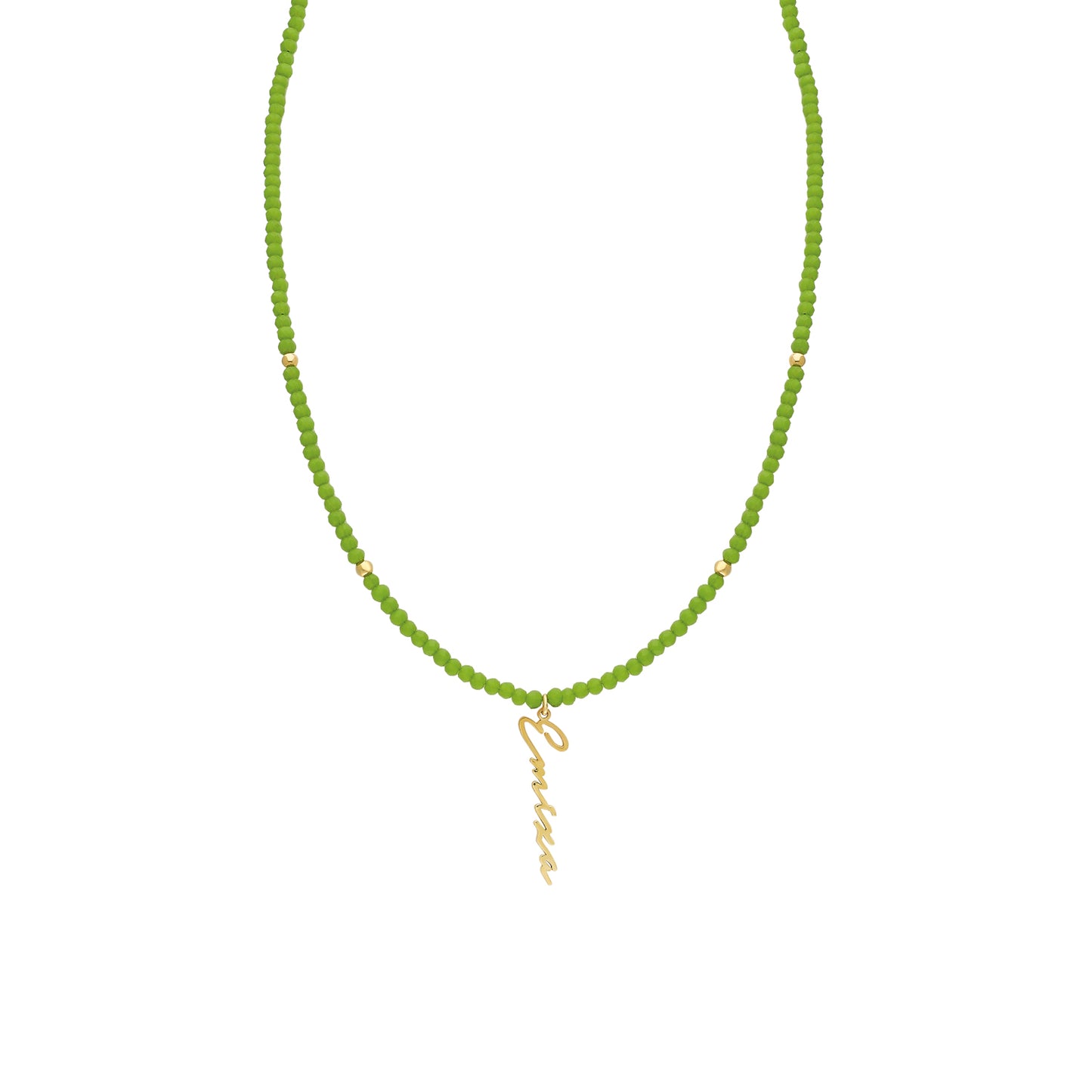 Naamketting handschrift verticaal olijfgroen - emiza jewellery