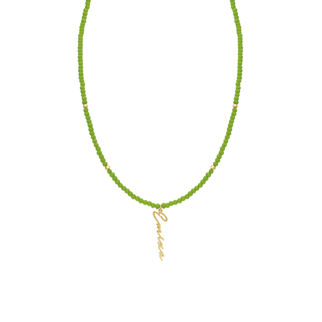Naamketting handschrift verticaal olijfgroen - emiza jewellery
