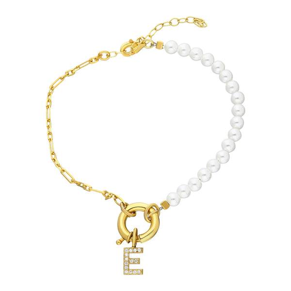 Combi parel armband met initiaal